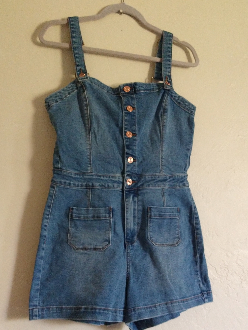 Guess Women's Denim  Romper One-Piece with Front Buttons Size Large